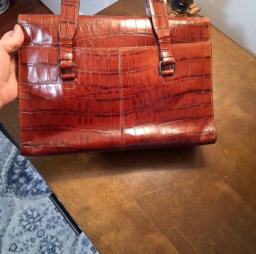 Adrienne Vittadini Rich Brown Croc-Embossed Tote Bag - Picture 3 of 13